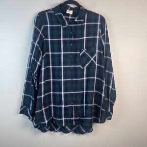 Spade & Heart Shirt Womens 1X Green Blue Plaid Long Sleeve Button Up Preppy